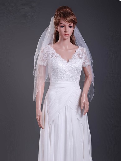 Modern Two-tier Elbow Wedding Veils with Beaded Edge #1430102