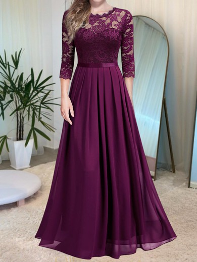 A-line Illusion Lace Chiffon Floor-length Bridesmaid Dress #UKM01016095