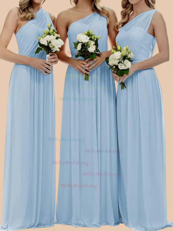 A-line One Shoulder Chiffon Floor-length Bridesmaid Dress #UKM01016098