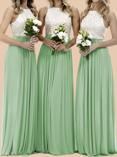 A-line Scoop Neck Chiffon Floor-length Bridesmaid Dress #UKM01016099
