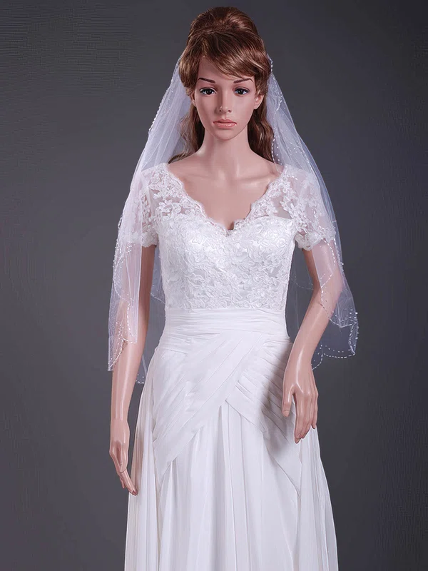 Fabulous Two-tier Tulle Elbow Wedding Veils with Beaded Edge #1430103