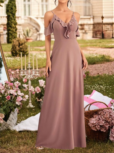 A-line V-neck Jersey Floor-length Bridesmaid Dress #UKM01016104