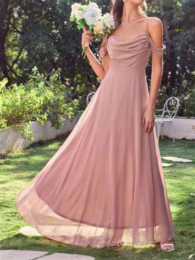 A-line Cowl Neck Chiffon Floor-length Bridesmaid Dress #UKM01016105
