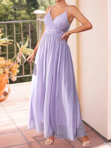 A-line V-neck Chiffon Ankle-length Bridesmaid Dress #UKM01016109