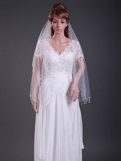Two-tier Tulle Elbow Wedding Veils with Beaded Edge #1430104