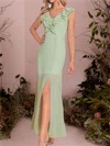 Sheath/Column V-neck Chiffon Ankle-length Bridesmaid Dress with Ruffles #UKM01016113