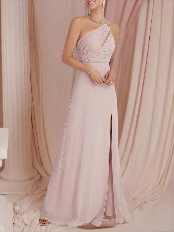A-line One Shoulder Chiffon Floor-length Bridesmaid Dress #UKM01016114