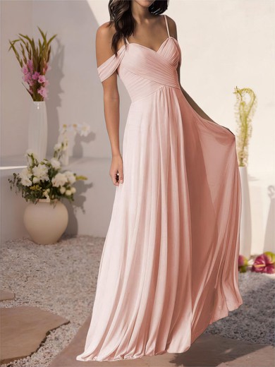 A-line Off-the-shoulder Chiffon Floor-length Bridesmaid Dress #UKM01016115