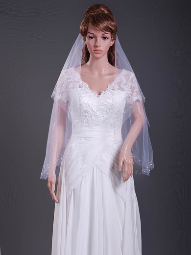 Elegant Two-tier Tulle Fingertip Wedding Veils with Cut Edge #1430105