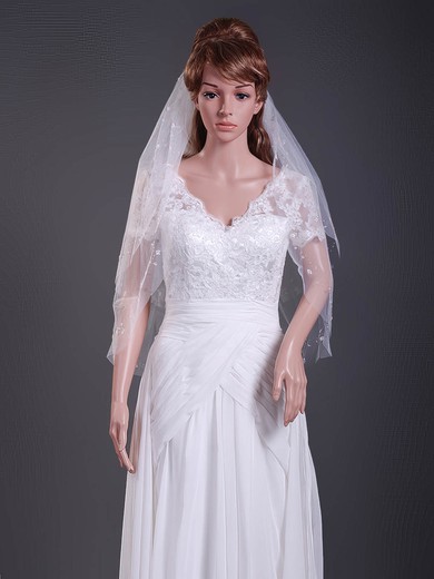 Nice Two-tier Tulle Elbow Wedding Veils with Cut Edge #1430106