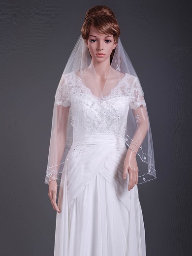 Two-tier Tulle Fingertip Wedding Veils with Beaded Edge #1430107