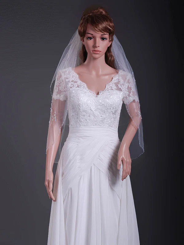 Fabulous Two-tier Tulle Elbow Wedding Veils with Beaded Edge #1430113