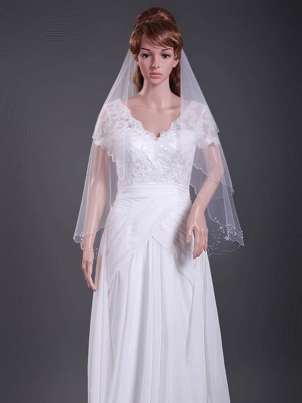 Two-tier Tulle Elbow Wedding Veils with Pencil Edge #1430115