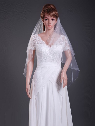 Two-tier Tulle Elbow Wedding Veils with Beaded Edge #1430117