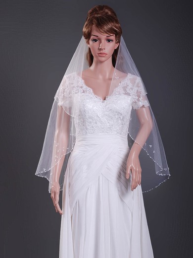 Delicate Two-tier Tulle Fingertip Wedding Veils with Beaded Edge #1430119