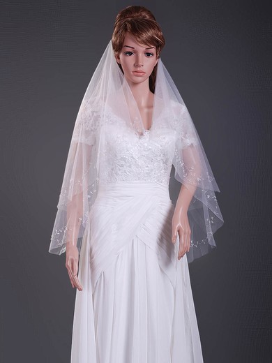 Modern Two-tier Tulle Fingertip Wedding Veils with Cut Edge #1430121