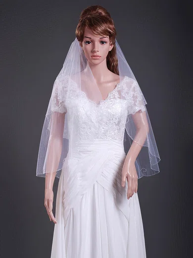 Gorgeous Two-tier Elbow Wedding Veils with Beaded Edge #1430132