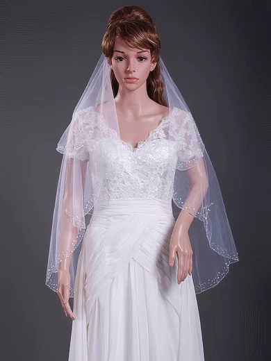 Two-tier Fingertip Wedding Veils with Beaded Edge #1430134