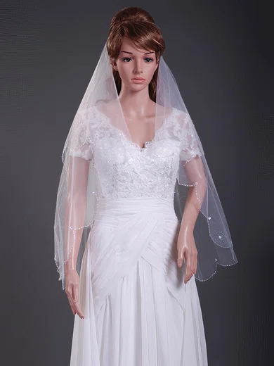 Nice Two-tier Elbow Wedding Veils with Beaded Edge #1430143