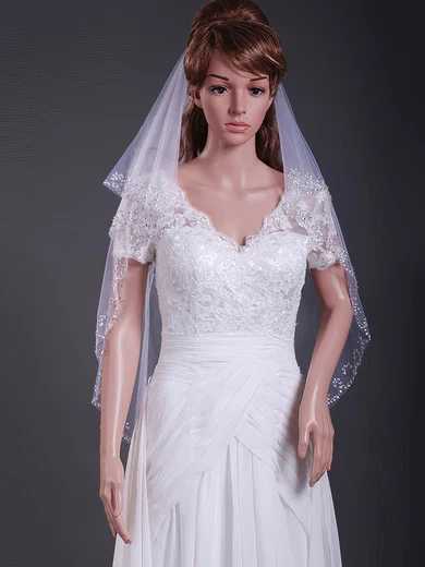 Gorgeous Two-tier Elbow Wedding Veils with Beaded Edge #1430145