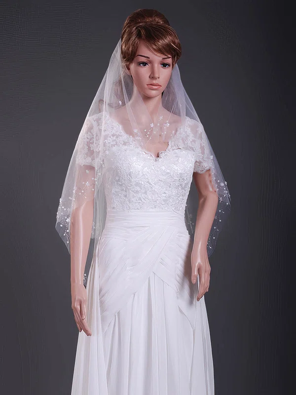 Fabulous Two-tier Elbow Wedding Veils with Cut Edge #1430146