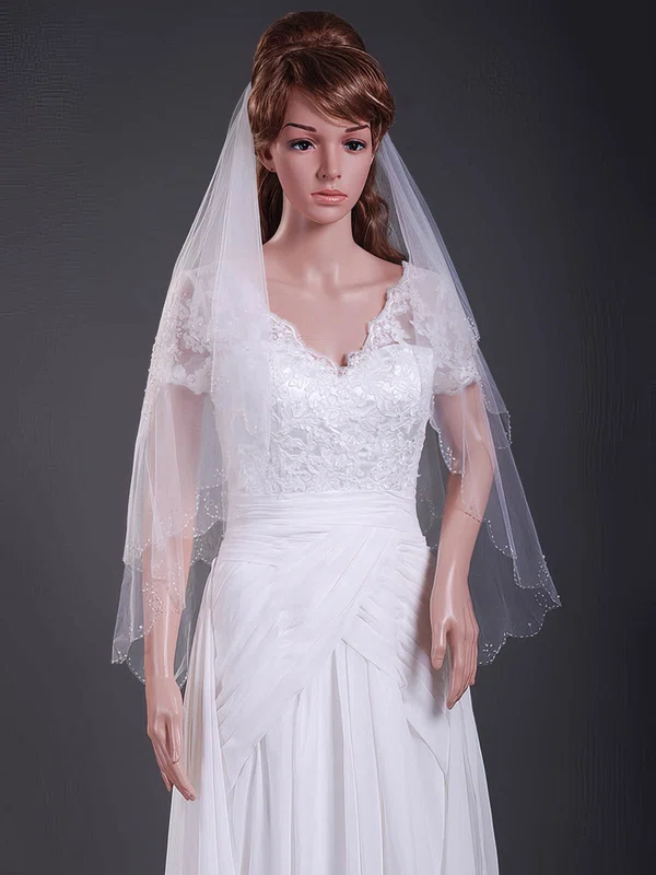 Two-tier Elbow Wedding Veils with Scalloped Edge #1430152