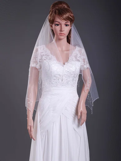 Two-tier Elbow Wedding Veils with Beaded Edge #1430154
