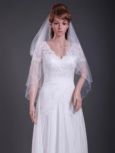 Two-tier Elbow Wedding Veils with Beaded Edge #1430158