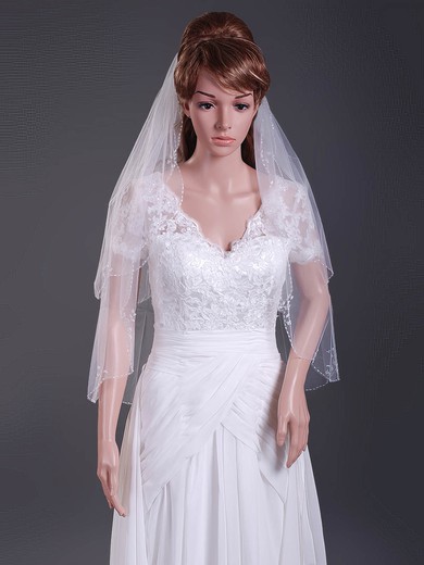 Modern Two-tier Elbow Wedding Veils with Scalloped Edge #1430161