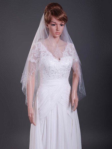 Delicate Two-tier Elbow Wedding Veils with Cut Edge #1430162