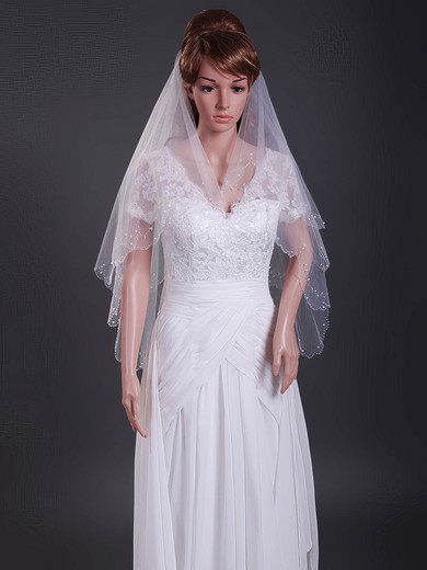 Delicate Two-tier Elbow Wedding Veils with Scalloped Edge #1430167