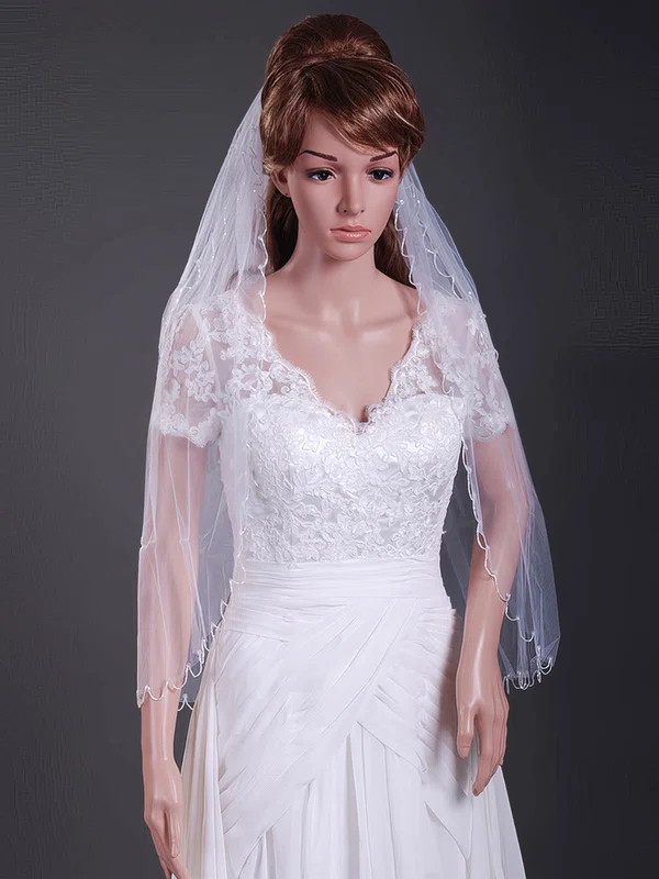 Two-tier Tulle Elbow Wedding Veils with Scalloped Edge #1430168