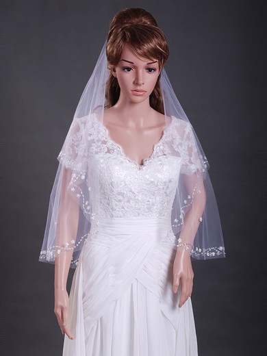 Gorgeous Two-tier Tulle Elbow Wedding Veils with Cut Edge #1430172