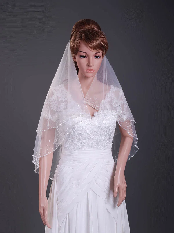 Two-tier Tulle Elbow Wedding Veils with Beaded Edge #1430173
