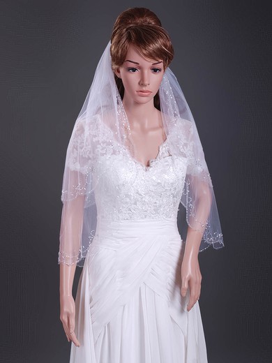 Fabulous Two-tier Tulle Elbow Wedding Veils with Beaded Edge #1430174