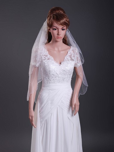 Delicate Two-tier Tulle Elbow Wedding Veils with Scalloped Edge #1430175