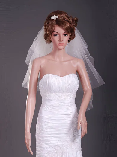 Nice Four-tier Tulle Wedding Veils for Short Hair with Cut Edge #1430178