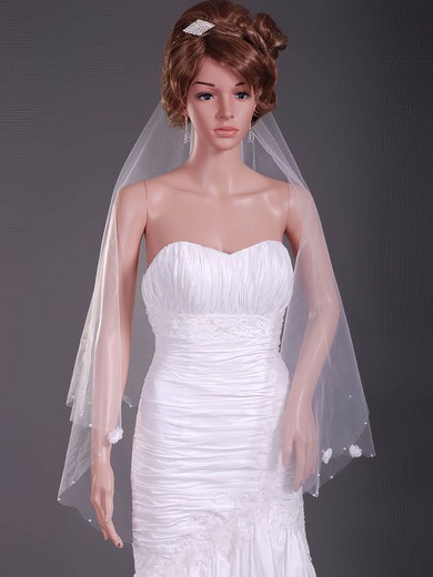 Beautiful Two-tier Fingertip Wedding Veils with Pearl Trim Edge #1430180