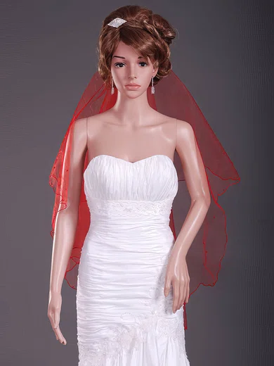 Delicate Two-tier Elbow Wedding Veils with Scalloped Edge #1430184