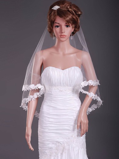 Two-tier Elbow Wedding Veils with Lace Applique Edge #1430185