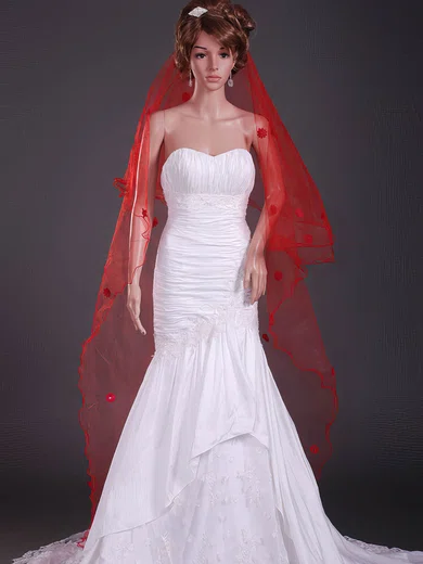 Fabulous Two-tier Chapel Wedding Veils with Scalloped Edge #1430186
