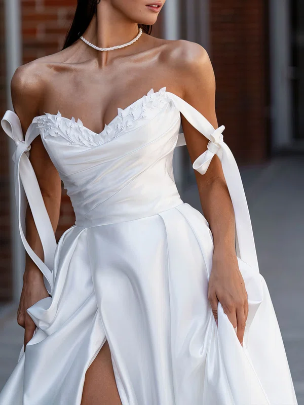 Ball Gown/Princess Off-the-shoulder Satin Chapel Train Wedding Dress #UKM00026818