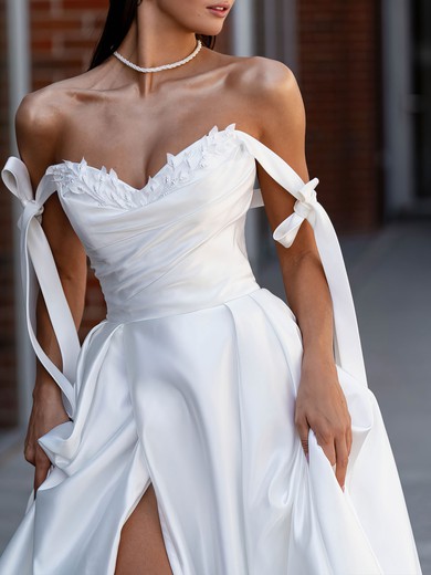 Ball Gown/Princess Off-the-shoulder Satin Chapel Train Wedding Dress #UKM00026818