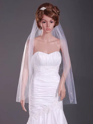 Elegant Two-tier Tulle Fingertip Wedding Veils with Cut Edge #1430191