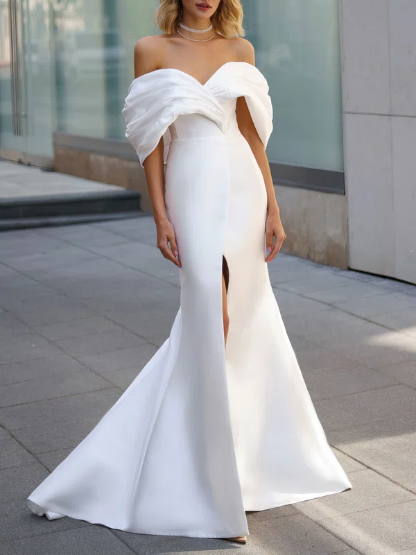 Trumpet/Mermaid Off-the-shoulder Satin Court Train Wedding Dress #UKM00026821