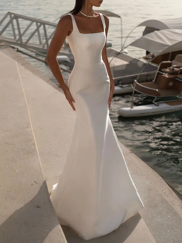 Trumpet/Mermaid Square Neckline Satin Sweep Train Wedding Dress #UKM00026828