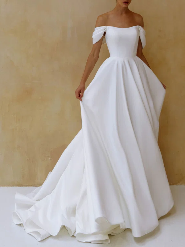 Ball Gown/Princess Off-the-shoulder Satin Chapel Train Wedding Dress #UKM00026835