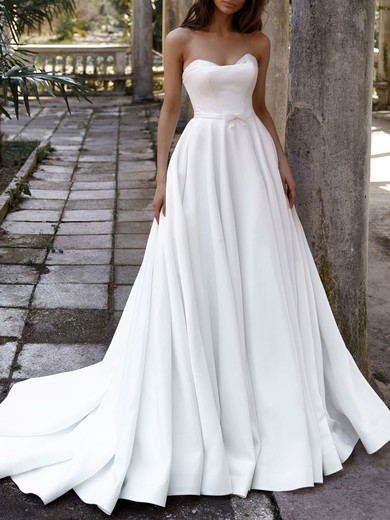 Ball Gown/Princess Sweetheart Satin Chapel Train Wedding Dress #UKM00026838