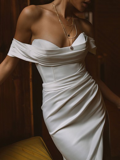 Trumpet/Mermaid Off-the-shoulder Satin Sweep Train Wedding Dress #UKM00026842