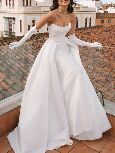 Ball Gown/Princess Off-the-shoulder Satin Watteau Train Wedding Dress #UKM00026847